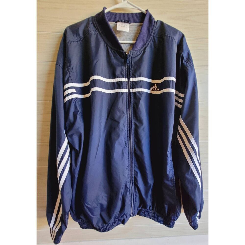 Adidas Y2K tracksuit Jacket Windbreaker Blue White Full Zip Jacket Size Large